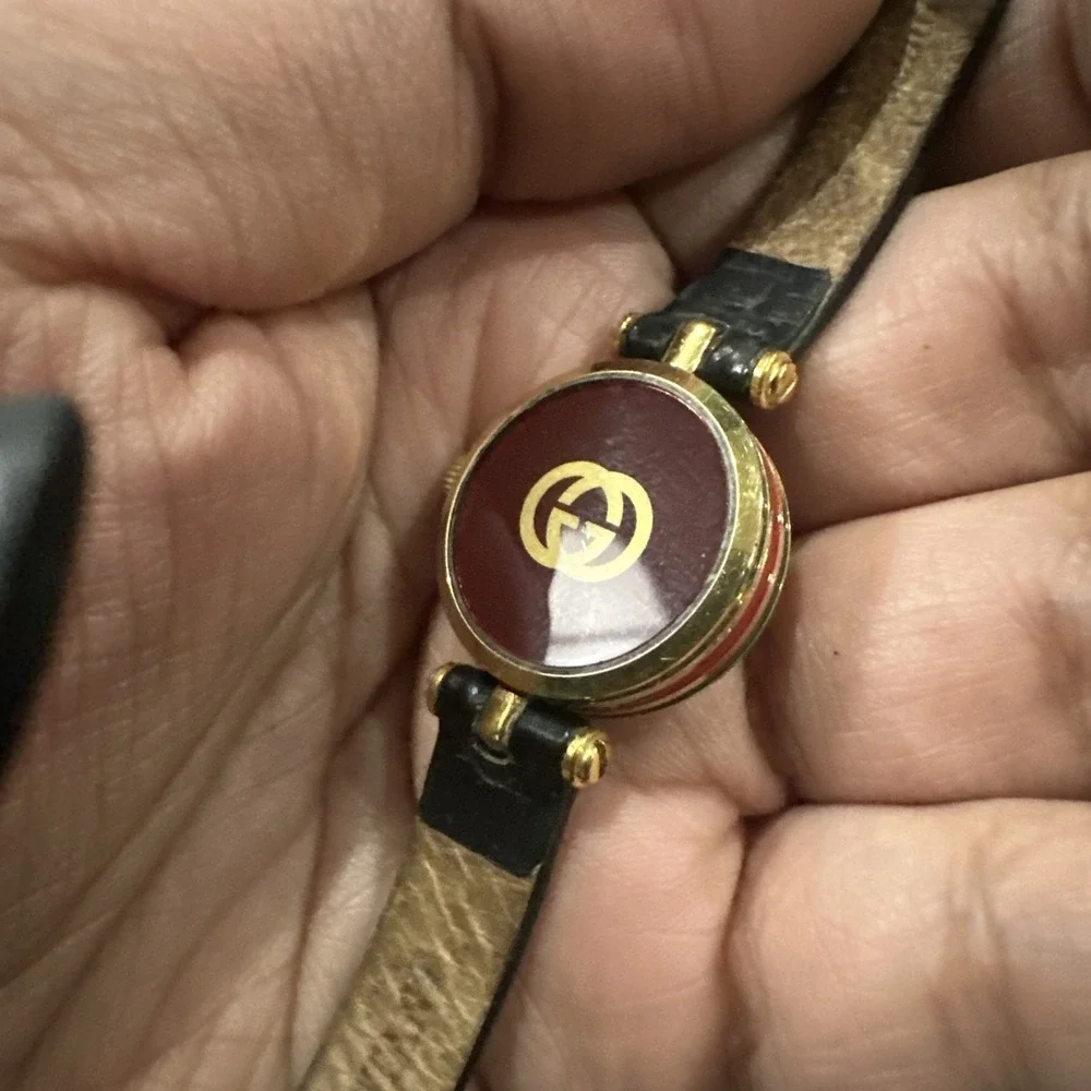 Vintage Authentic Gucci Swiss Made Ladies Watch Burgandi Sherry Line 22mm Repair